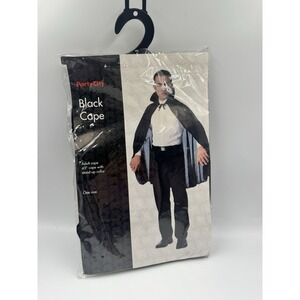 Party City Adult Black Cape With Stand Up Collar Halloween Costume One Size New